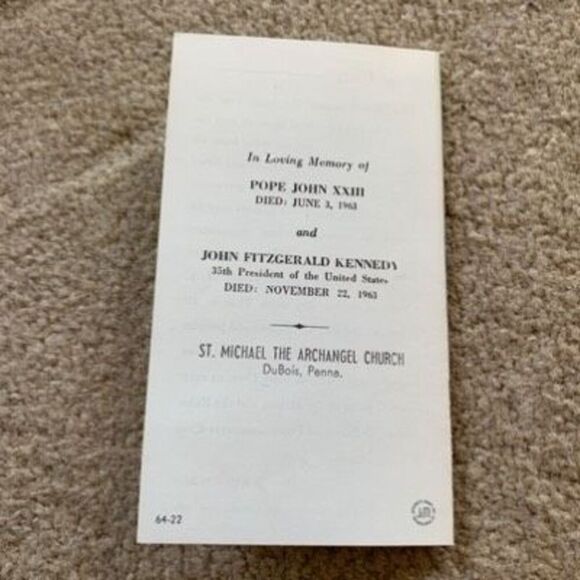 Catholic Obituary Prayer Card Pope John XXIII John Fitzgerald Kennedy 1964 - Picture 3 of 3